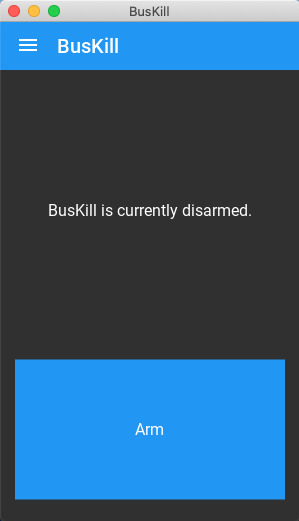screenshot of the buskill-app in the disarmed state