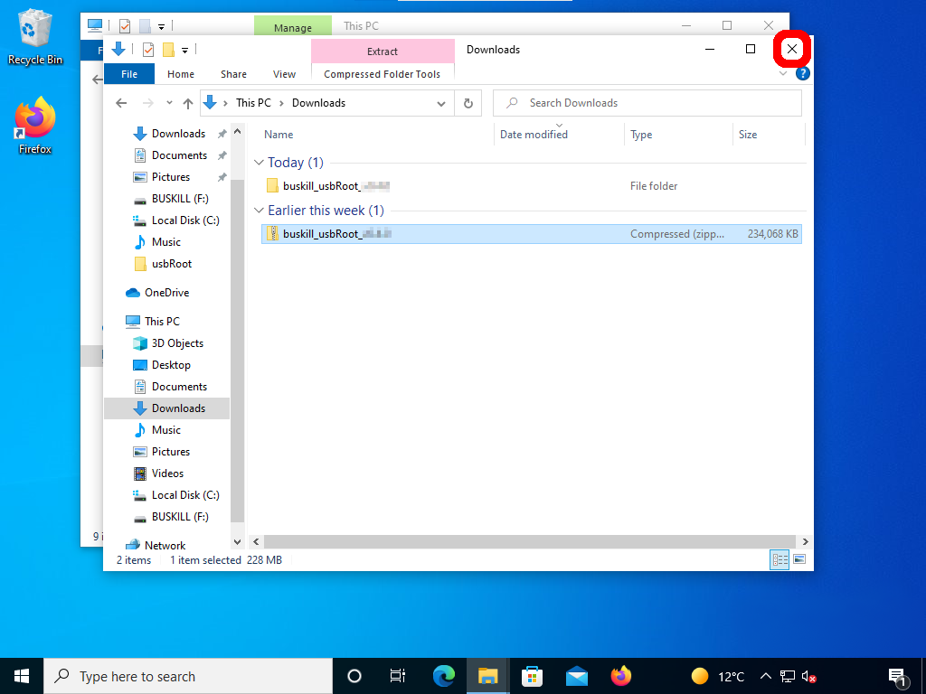screenshot shows two File Explorer windows with the "X" highlighted on the top-most window