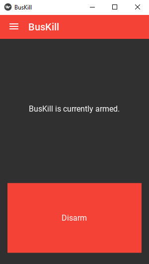 screenshot of the buskill-app in the armed state