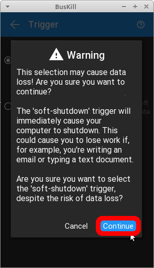 screenshot shows a confiration dialog presented to the user asking them if they are sure they want to enable this trigger